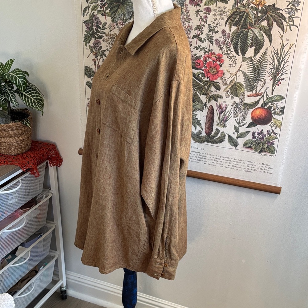 Flax Brown Button Down Shirt Medium - image 3